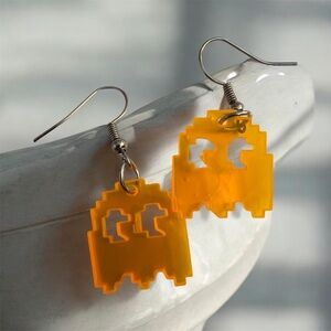 PAC-MAN Yellow Pixel Ghost Acrylic Dangle Earrings